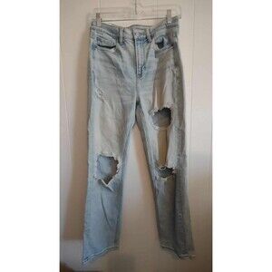 American Eagle | Women's Light Wash Distressed Relaxed Fit Straight Leg High...